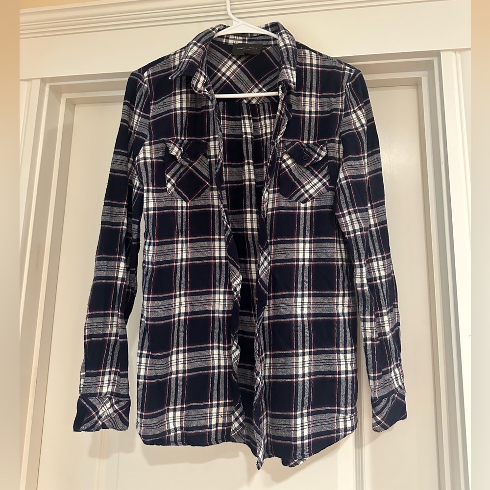 Blue and White Plaid Button-Up Shirt
